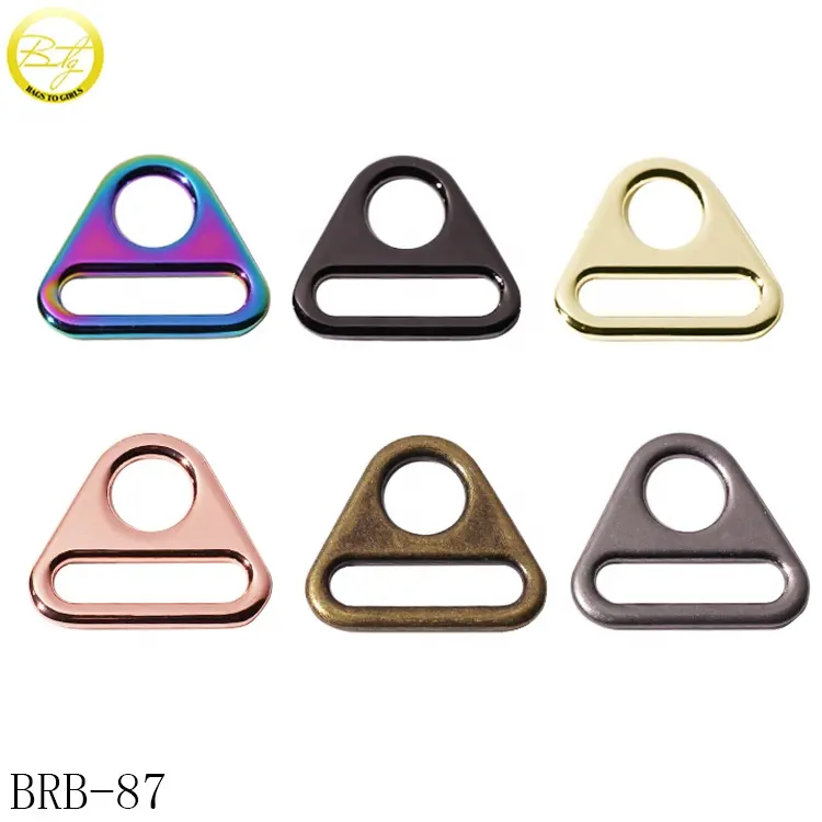 Wholesale bag backpack strap accessory triangle shape logo blanks alloy buckle hardware with multicolor