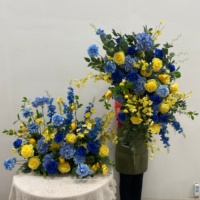 W-D042 Composition florale artificielle pour sol, arrangement floral de mariage, fleur artificielle citron jaune et bleue