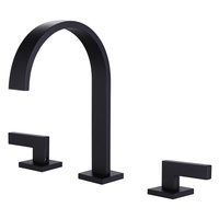 Robinet de lavabo contemporain noir mat 8 pouces à 3 trous, avec bec haut arqué et levier plat carré, à deux poignées
