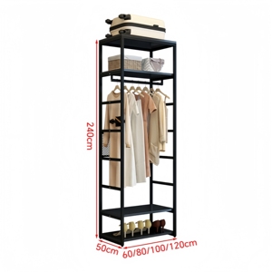 [Version haute] Porte-vêtements en métal, étagère de rangement ouverte, étagère assemblée, étagère sur pied, armoire - Product Image 6