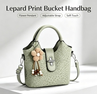 Tas Selempang Wanita Motif Leopard Vintage dengan Hiasan Bunga, Tas Bahu, Tas Jinjing untuk Penggunaan Sehari-hari