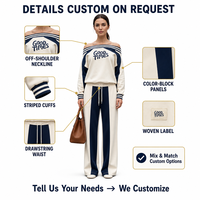 Ensemble de survêtement personnalisé pour femme, sweat-shirt et pantalon large, color block, décontracté, OEM ODM Factory