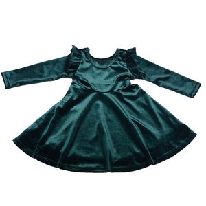 Robe d'automne en velours à volants et motif personnalisé pour bébés et jeunes enfants, longueur genou, en nylon/coton, vente en gros - Product Image 2