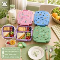 Boîte à lunch pour enfants Zhenneng, dessin animé, 1800 ml, avec gobelet à sauce et plateau d'égouttage, PP de qualité alimentaire, hermétique, anti-fuite, sans BPA, sûr