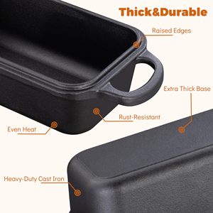 AILITOR Moule à <span class=keywords><strong>pain</strong></span> en fonte durable avec couvercle 9x5 pouces - <span class=keywords><strong>Pour</strong></span> la cuisson du <span class=keywords><strong>pain</strong></span> maison, lot <span class=keywords><strong>de</strong></span> 2, lavage à la main uniquement - Product Image 3