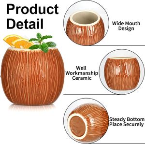 Tasses en forme de noix de coco en céramique Tasses tiki en porcelaine écologiques pour le thé pour les bars et les accessoires mignons de voyage - Product Image 4