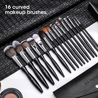 Ensemble de pinceaux de maquillage BS-MALL, professionnel, en gros, noir, 16 pièces, haute qualité, marque privée, pinceaux cosmétiques pour femmes avec sac