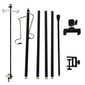 Support de lampe de camping pliable pour extérieur 159,5 cm avec double crochet et pince pour téléphone, modèle noir - Product Image 1