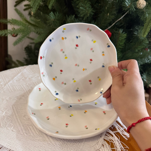 Nuevo estilo francés cartón chica diseño tulipán patrón vajilla plato de cerámica platos de cerámica de alta calidad para café - Product Image 2