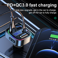 Adaptador Bluetooth para Auto, Receptor de Audio FM Inalámbrico, Cargador PD QC3.0, Llamadas Manos Libres, Reproductor de Música USB, Pantalla de Voltaje, Luz Ambiental