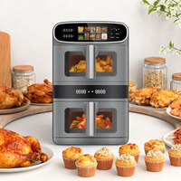 Friteuse à air double compartiment 12L avec 2 foyers de cuisson indépendants, double zone avec fenêtres de visualisation, adaptée à un usage domestique et commercial