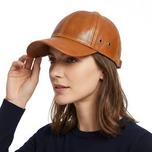 Brown Leather Baseball Cap Adjustable Strap Curved Brim Casual <b>Dad</b> Hat for Outdoor Wear - Product Image 1
