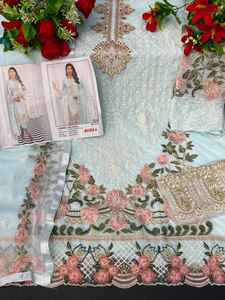 Traje pakistaní Georgette de imitación pesado de diseños tradicionales con trabajo bordado Salwar Kameez con Dupain para novia - Product Image 6