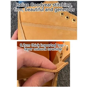 Yellow Waterproof Waxed Leather <b>Ankle</b> <b>Boots</b> Genuine Leather Chunky Heel Fashion Couple Design Breathable for Autumn Winter - Product Image 2