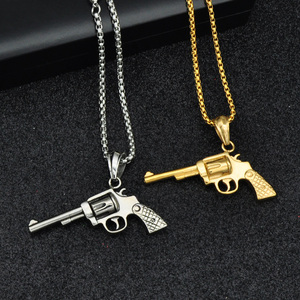 Kalung Stainless Steel pria, liontin Pistol berlapis emas Stainless Steel Hip Hop <span class=keywords><strong>Retro</strong></span> anti karat untuk membuat perhiasan - Product Image 5