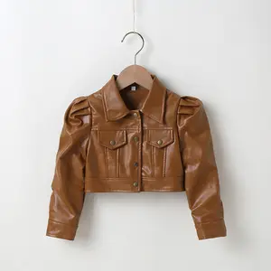 Модная весенне-Осенняя детская одежда крутая мотоциклетная одежда из искусственной кожи для девочек Детская однотонная кожаная куртка