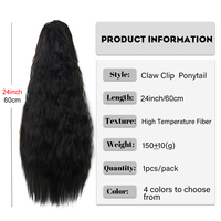 AliLeader Queue de Cheval Synthétique Bouffante Noire Longue Ondulée 24 Pouces 150g, Fausses Coiffures Corn Wave avec Pince à Griffes pour Femmes