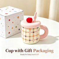 Mug à café en céramique mignon de style dessin animé avec couvercle et cuillère, tasse à thé au lait animale Kawaii de 400 ml pour le bureau, cadeau pour filles, personnalisable