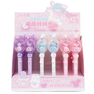 Nouveauté : Stylo gel perlé en plastique pour fille, stylo rotatif perlé DIY pour enfants, papeterie mignonne pour étudiants, stylo neutre perlé - Product Image 5
