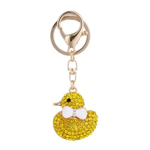Cute cartoon animal duck shape with diamond inlaid small yellow duck keychain pendant male and female backpack pendant for stud