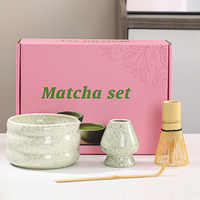 Ensemble de thé en céramique de style Japandi personnalisé, 5 pièces, bol à matcha rose artisanal avec support pour fouet pour la cérémonie du thé