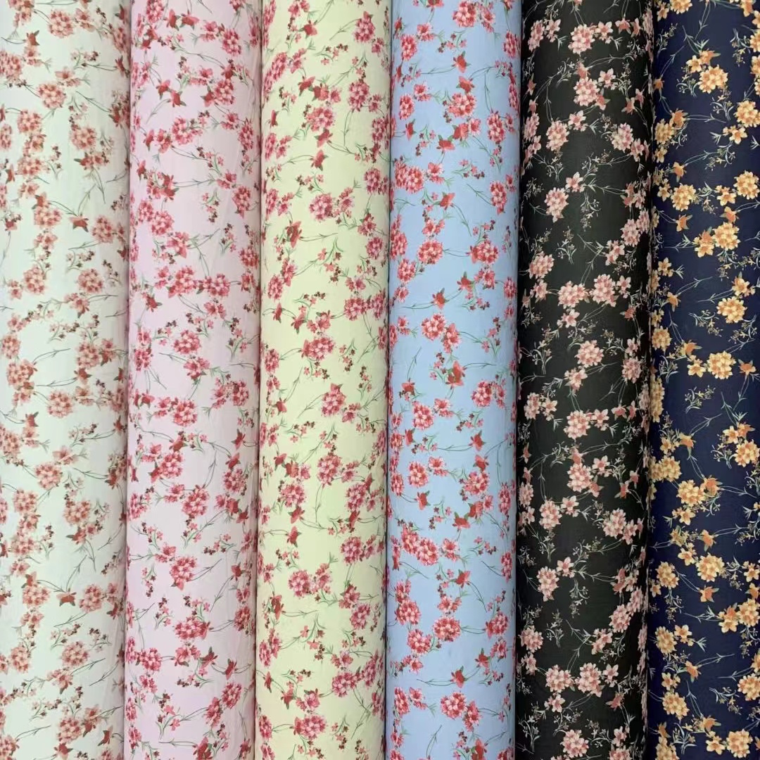 Новинка, лидер продаж, шифоновая ткань из 100% полиэстера с жемчугом и цветочным принтом