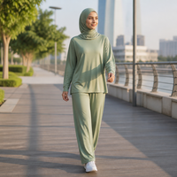 Ensemble de sport musulman personnalisé pour femmes, 2 pièces, abaya, vêtements de sport, haut à manches longues, pantalon large, vêtements de sport modestes, vêtements de tous les jours et de sport