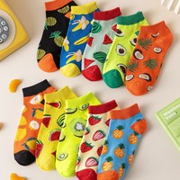 Chaussettes d'été courtes en coton tricoté, couleurs vives, motifs fruits fantaisie, pour femmes (vente en gros)