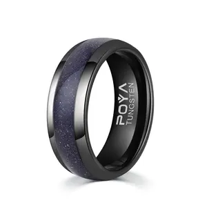 Poya anel cosmético, anel de tungstênio preto com incrustação de 4mm 6mm 8mm, anel de casamento, faixa noturna, céu estrelado