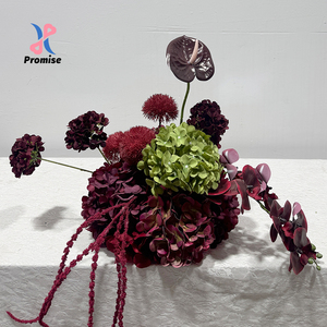 Centro de Mesa Floral Colgante Único y Realista de Amaranto de Seda, Orquídea de Anturio Verde Borgoña, Flor Artificial para Ceremonia de Boda - Product Image 1