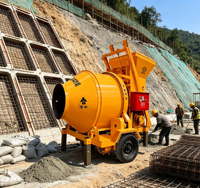 Bétonnière mobile à tambour : Équipement de mélange de béton à fonctionnement stable pour le mélange de sable, gravier, mortier et matériaux de construction