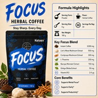 Kelaen Focus Café Herbal Concentration Mentale Clarté Productivité avec Crinière de Lion Cordyceps L-Théanine 30 Doses 180g