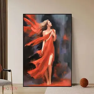 红色女士抽象画定制尺寸装饰画舞蹈女孩油画