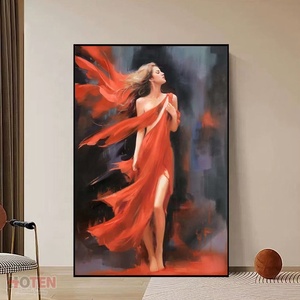 Custom Size Handpainted Original Red Lady Abstract Painting Beautiful <strong>Dancing</strong> Girl Oil on Canvas Decorative <strong>Wall</strong> <strong>Art</strong> - Product Image 1