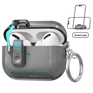 Étui de protection transparent Étui sans fil en TPU idéal pour les sports de plein air et la randonnée pour <span class=keywords><strong>AirPods</strong></span> 4 / Pro 2 / Pro <span class=keywords><strong>3</strong></span> avec crochet - Product Image 1