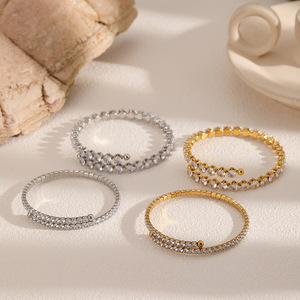 Bracelets en acier inoxydable à motif étoile ouverte, sertis de zircone cubique, design empilable pour usage quotidien et soirées, bracelets tendance transfrontaliers - Product Image 2
