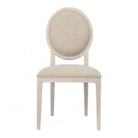 Chaise de salle à manger P2194 vintage Louis XV à dossier ovale en bois massif, rembourrée en tissu de lin beige, pour la maison, la villa, l'hôtel