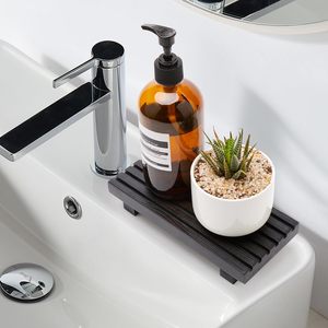 Small <strong>Black</strong> <strong>Wooden</strong> Pedestal Stand for Dish Soap Dispenser Sink Tray Storage Rack <strong>Accessory</strong> for Bathroom <strong>Kitchen</strong> Counter Tool - Product Image 3