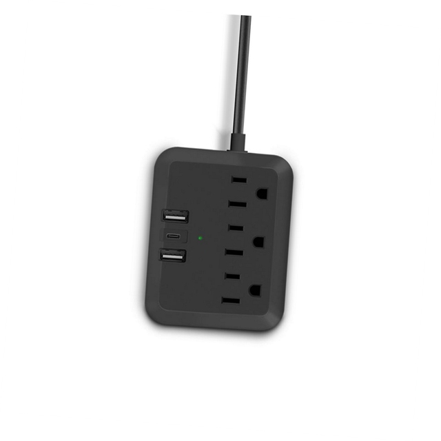 Many 3 USB 3 AC Outlet 15A 125V Power Strip with USB C PD 18W Surge Protector Extension Socket