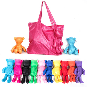 Custom Logo Nylon Polyester Cartoon Bear Doll Foldable Shopping Grocery Tote Bag RPET Storage Promotional Gift Reusable Handbag