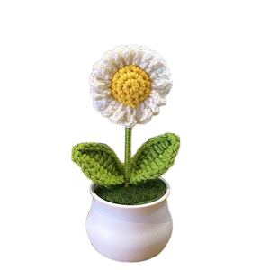 Buket Bunga Rajutan Tangan DIY dengan Jarum Punch, Bunga Matahari dan Lily dalam Pot, untuk Wisuda, Paskah, Bunga Rajut Puff, Ukuran Dapat Disesuaikan - Product Image 3