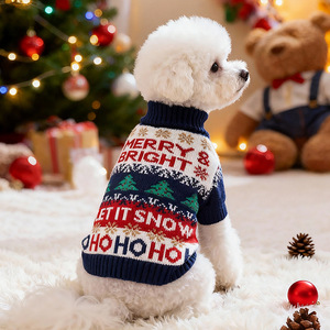 Pull en tricot jacquard personnalisé pour animaux de compagnie, col roulé, motif flocon de neige et arbre de Noël, tenue chaude de Noël pour petits chiens et chats - Product Image 3