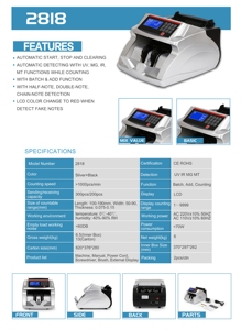 เครื่องนับธนบัตร FJ-2818 <span class=keywords><strong>ราคา</strong></span>ถูกที่สุด ดีไซน์เรียบง่าย นับธนบัตรหลายชนิด - Product Image 6