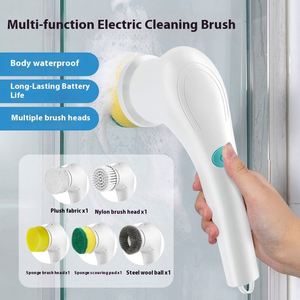 Brosse de nettoyage électrique à cinq têtes en fil d'acier, outil de lavage de vaisselle de cuisine portable transfrontalier à long manche pour l'étranger - Product Image 2