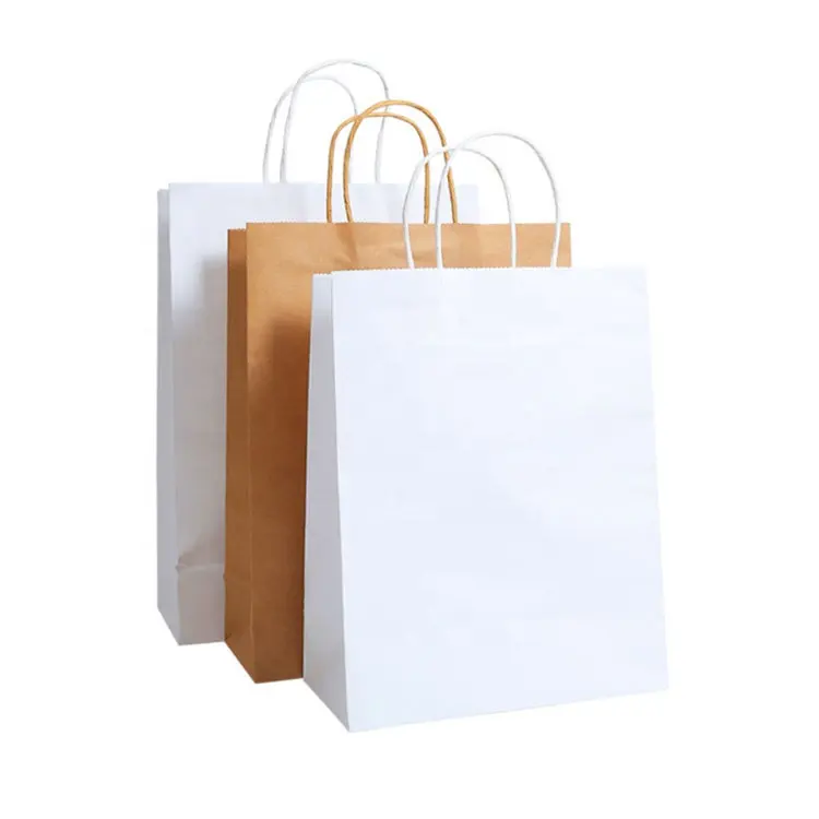 Factory Price Wholesale Gift Bag Kraft White Paper Bag Food Packing Bag With Handle