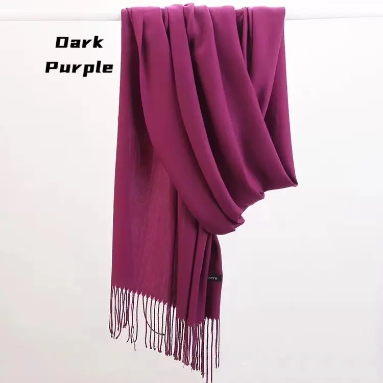 ผ้าพันคอแคชเมียร์สีทึบสำหรับผู้หญิงผ้าพันคอขนสัตว์ผ้าขนแกะ Pashmina