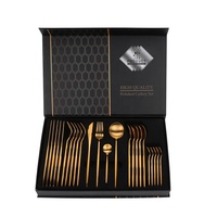 Ensemble de couverts de luxe 24 pièces avec boîte haut de gamme, service personnalisé de 24 couverts mats colorés pour 6 personnes, comprenant couteau, fourchette et cuillère
