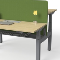 Bureau assis-debout électrique à double moteur réglable en hauteur pour 2 personnes, poste de travail dos à dos avec cloison acoustique moderne