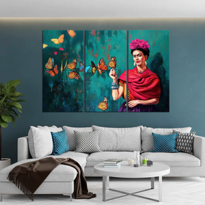 Impresión en Lienzo de Frida Kahlo con Diseño de Mariposa Art Deco, Juego de 3 Paneles Decorativos para Pared - Product Image 3