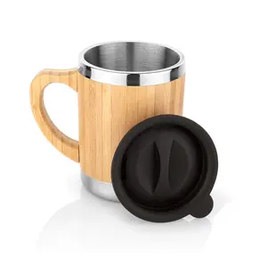 Desain baru cangkir terisolasi bambu Eco Mug perjalanan kopi baja tahan karat dengan tutup cangkir minum Tumbler bambu